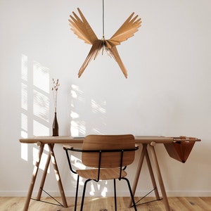 BIRD Modern Statement Wood Pendant Lighting Lamp ShadeHandmade Wooden Ceiling CupCeiling fixtureModern Rustic Lamp OakHanging Lamp image 5