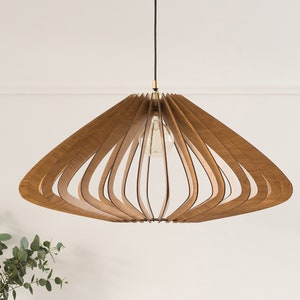 Lampe à suspension en bois Dezaart | Suspension moderne | Lustre en bois d'éclairage | Luminaire en bois | Plafonnier | Abat-jour en bois
