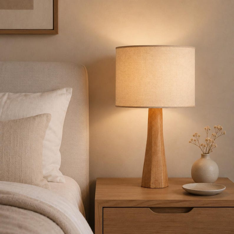 Desk Table Lamp, Wood Bedside Light, Bedroom Lamp, Tablelamp, Modern Design, Handcrafted Wooden Base, Rustic Style image 6