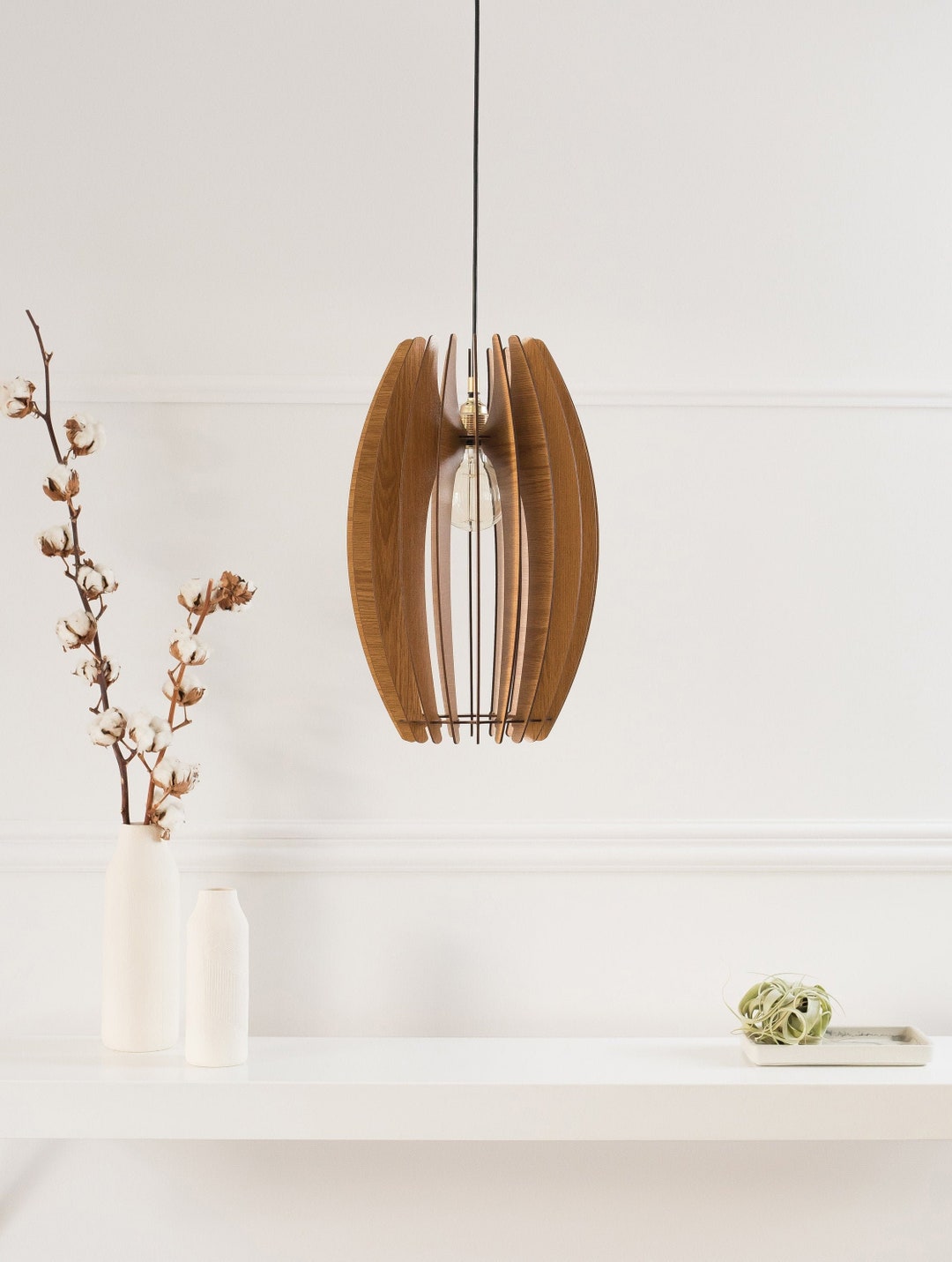 Wooden Lamp Shade, Pendant Light, Wood Ceiling Fixture, Modern ...