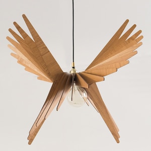 BIRD Modern Statement Wood Pendant Lighting Lamp ShadeHandmade Wooden Ceiling CupCeiling fixtureModern Rustic Lamp OakHanging Lamp image 2