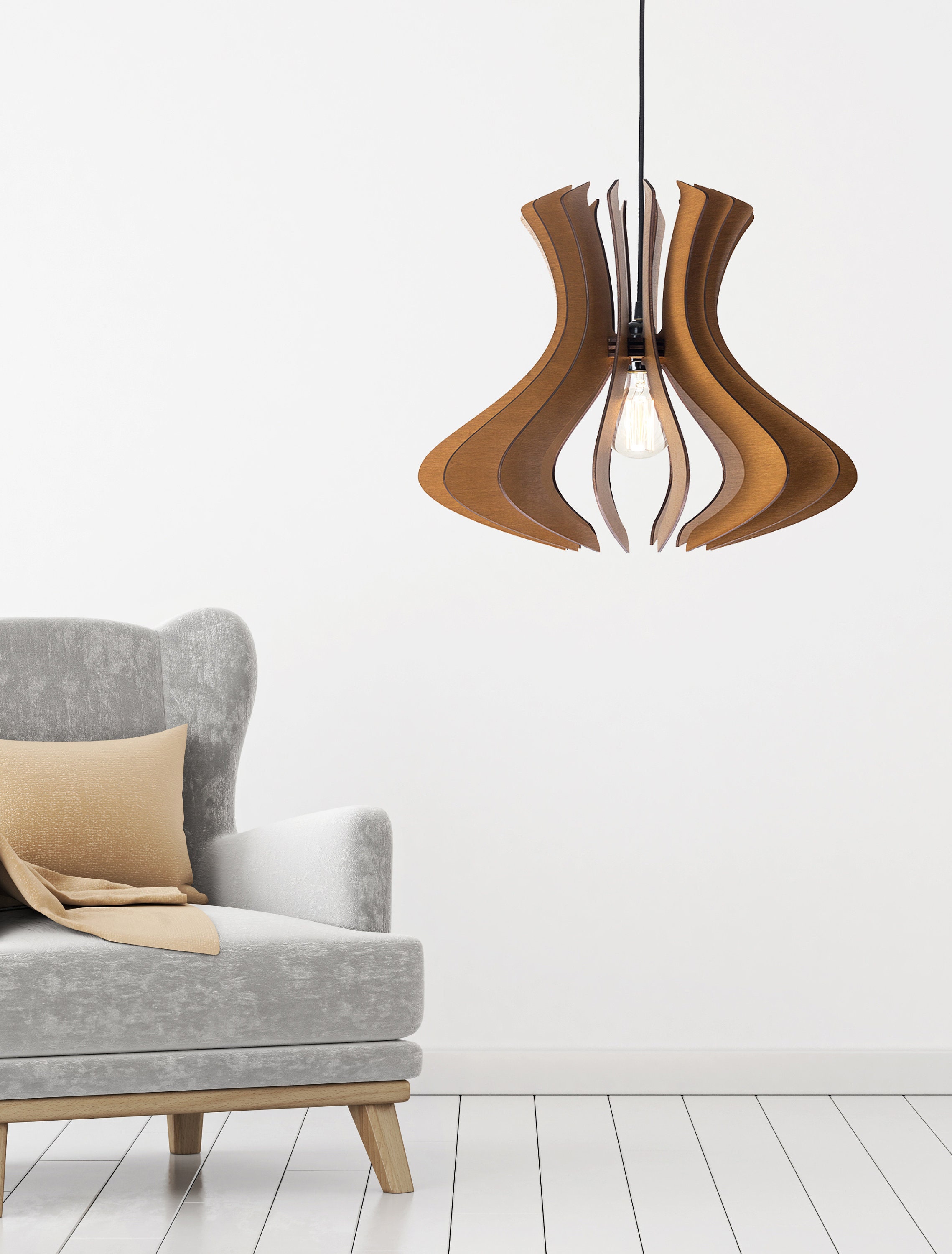 Wood Pendant Light Modern Chandelier Lighting Hanging Dining Lamp