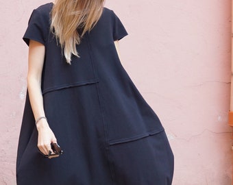 Sweatshirt / Dress / Black dress / Long dress / Cotton dress / Jersey / Maxi dress / Summer dress / Casual dress / Minimalist / Plus size