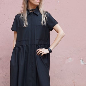 Shirt dress/  Black dress / Formal dress / Dress  / Aesthetic clothing / Midi dress / Gift for her / Plus size / Casual dress / Goth