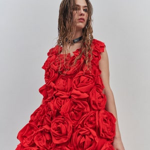 Red cotton wedding dress with roses