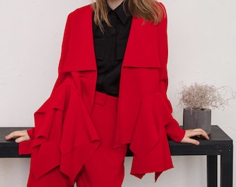 Blazer women / Red blazer / Red jacket women / Christmas suit / Avant garde clothing / Suit women / Red suit / Birthday gift