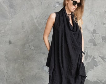 Black linen dress | Black linen tunic | Linen summer dress | Linen midi dress