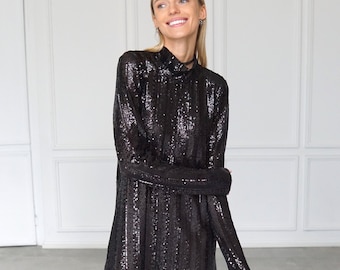 black and silver sequin dress long sleeve A refined statement in sequins, the Black Silver Sequin Long Dress brings depth, shine, and confidence into one silhouette., #meliskaptanoglu #meliskaptanogluofficial