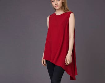 Red asymmetrical shirt / Red flare blouse / Asymmetrical shirt / Asymmetrical blouse / Christmas top / Minimalist style / Gift for her