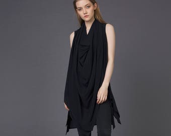 Zwarte asymmetrische jurk / zwarte tuniek / zwarte pure jurk / zwarte goth jurk / zwarte blouse / formele jurk / zwarte feestblouse