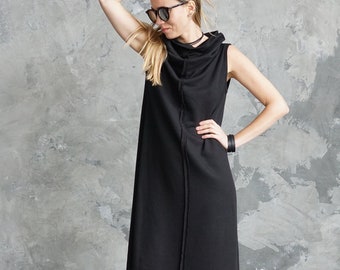 Black sweatshirt dress | Black summer dress | Black jersey dress | Black loose dress |