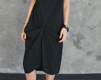 Black viscose summer extravagant dress