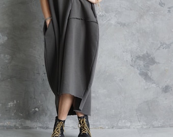 Handmade Cotton Knit Maxi Dress for Women – Made to Order, Asymmetrical Long Dress, Modern Minimalist Design
