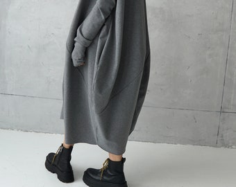 Gray jersey dress | Casual dress | Gray loose tunic | Long sweatshirt dress | Cotton dress | Casual wear dress