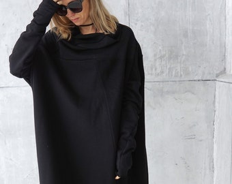 Cotton Dress / Jersey Tunic / Black Sweatshirt  / Cocoon Dress / Black Long Sweater