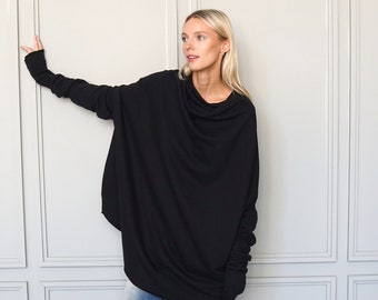 Cardigan Cocoon / Cardigan Goth / Pull surdimensionné / Chemisier confortable / Haut en coton noir / Loungewear Femmes