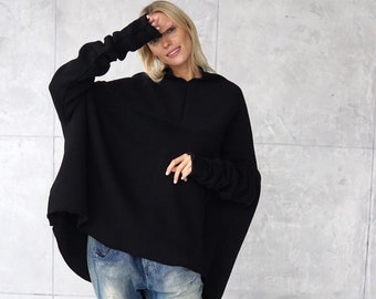 Cocoon Cardigan / Goth Cardigan / Oversized Sweater / Cozy Blouse / Black Cotton Top / Loungewear Women