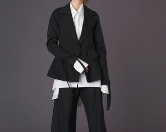 Handmade Wool Black Blazer: Classic Women's Jacket