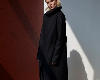 Avant-garde wool coat, Black wool coat, Modern wool coat