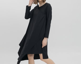 Asymmetrical Wool Tunic Dress: Gothic Extravagant Handmade Design
