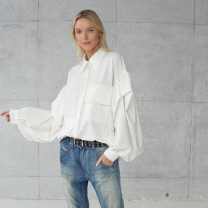 Royal Blouse / Oversized Shirt / Plus Size Tunic / Unique Clothes / Loose Blouse / Slow Fashion / Designer Clothes / White Shirt