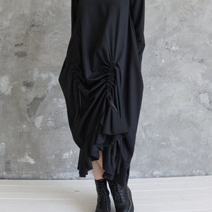 Black asymmetric dress | Black shirtdress | Black maxi dress | Black formal dress