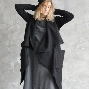 Black sweater coat Black knitted cardigan Long autumn coat Wool cardigan Black wool coat image 2