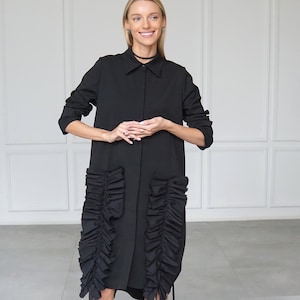 Shirt dress  | Black midi dress | Black shirtdress | Black maxi dress | Black formal dress | Work dress | Unique formal dress
