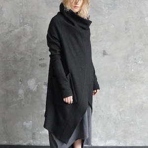 Black sweater coat Black knitted cardigan Long autumn coat Wool cardigan Black wool coat image 1