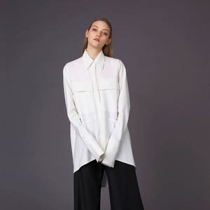 White classic shirt / Off white shirt / White formal blouse / White minimalist top / Shirt with super long sleeves / White blouse image 1