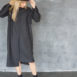 Black Wool Long Dress | Extravagant Asymmetric Shirt | Designer Inspired  Clothing