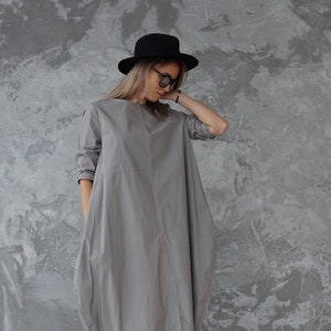 Plus size dress / Grey cotton dress / Long grey dress