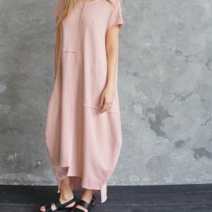 Pink sweatshirt dress | Pink jersey dress | Pink summer dress | Pink maxi dress | Long pink sweatshirt