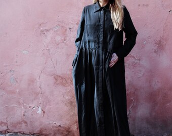 Handmade Boho Maxi Dress: Long Sleeve Modal Shirt Dress