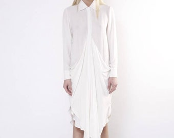 Robe blanche / Robe-chemise blanche / Blouse blanche / Blouse édouardienne / Blouse paysanne / Chemise blanche / Robe transparente / Zéro déchet / Tunique