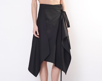 Wikkelrok/rok/geplooide rok/maxirok/zwarte rok/midirok/esthetische kleding/goth/lange rok/cadeau voor haar