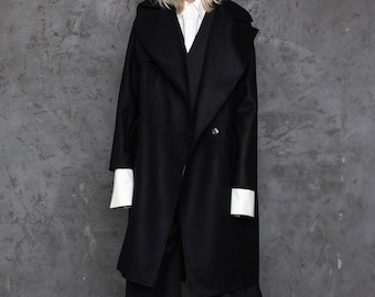 Wool coat /Coat women /Trench coat / Long coat / Wool fabric / Jacket / Minimalist / Oversized coat / Elegant coat /Black coat