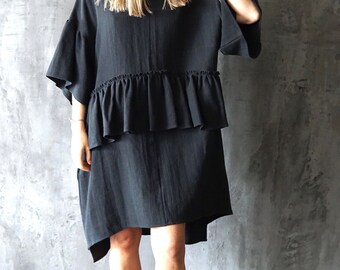 Shirt Dress. Excluding the inner Slip 084---Washed Ramie V-neck Red Tunic Dress