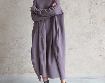 Robe en jersey marron | Robe décontractée | Tunique ample marron | Robe sweat longue | Robe en coton | Robe décontractée