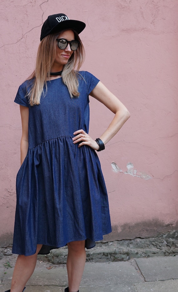 Cotton Denim Babydoll Dress: Boho Summer Dress