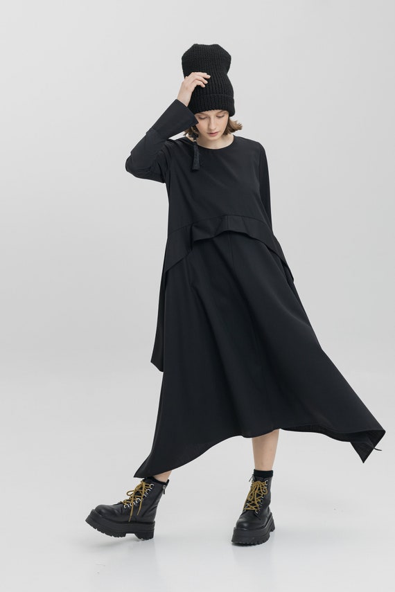 asymmetrical black dress long sleeve Wool Blend Dress: Avant-garde Tunic BIRTHDAY:2 This stunning black dress mss-september26 Sexy Sheath Spaghetti Straps