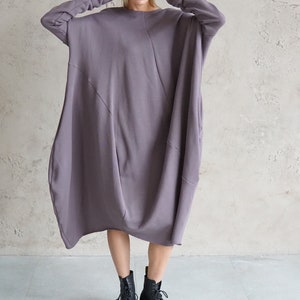 Brown jersey dress Casual dress Brown loose tunic Long sweatshirt dress Cotton dress Casual wear dress image 2