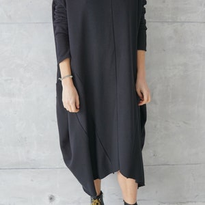 Jersey Dress Casual Dress Black Loose Tunic Sweatshirt Dress Cotton Dress Casual Wear Dress image 8