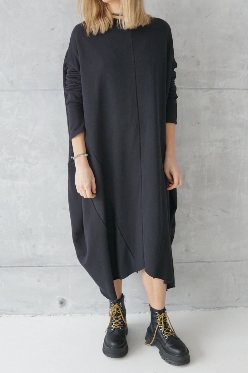 Jersey Dress Casual Dress Black Loose Tunic Sweatshirt Dress Cotton Dress Casual Wear Dress image 8