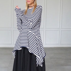 Ribbed jersey top, Striped cotton top, Long sleeve cotton top, Striped long top, Long sleeve striped tshirt, Long jersey top. image 7