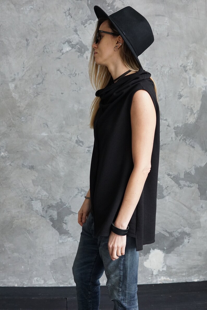 Black sleeveless jersey / Black summer t-shirt / Black festival t-shirt / Black shirt imagem 6