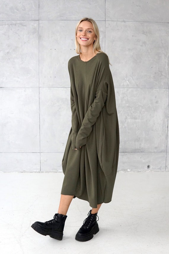 Green Cotton Jersey Dress: Oversized Long Sleeve Tunic - Etsy Green Cotton Jersey Dress: Oversized Long Sleeve Tunic - Etsy
