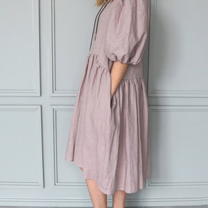 Pink linen dress Boho linen tunic Summer linen dress Midi linen dress Vintage linen dress Romantic linen dress image 5