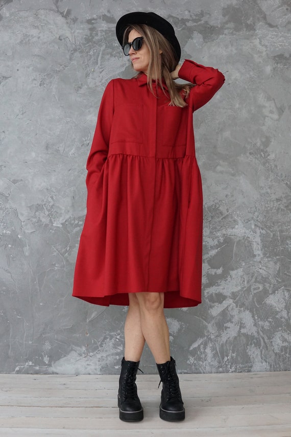 Rode midi jurk Rood hemdjurk Plus size midi jurk Rode formele jurk