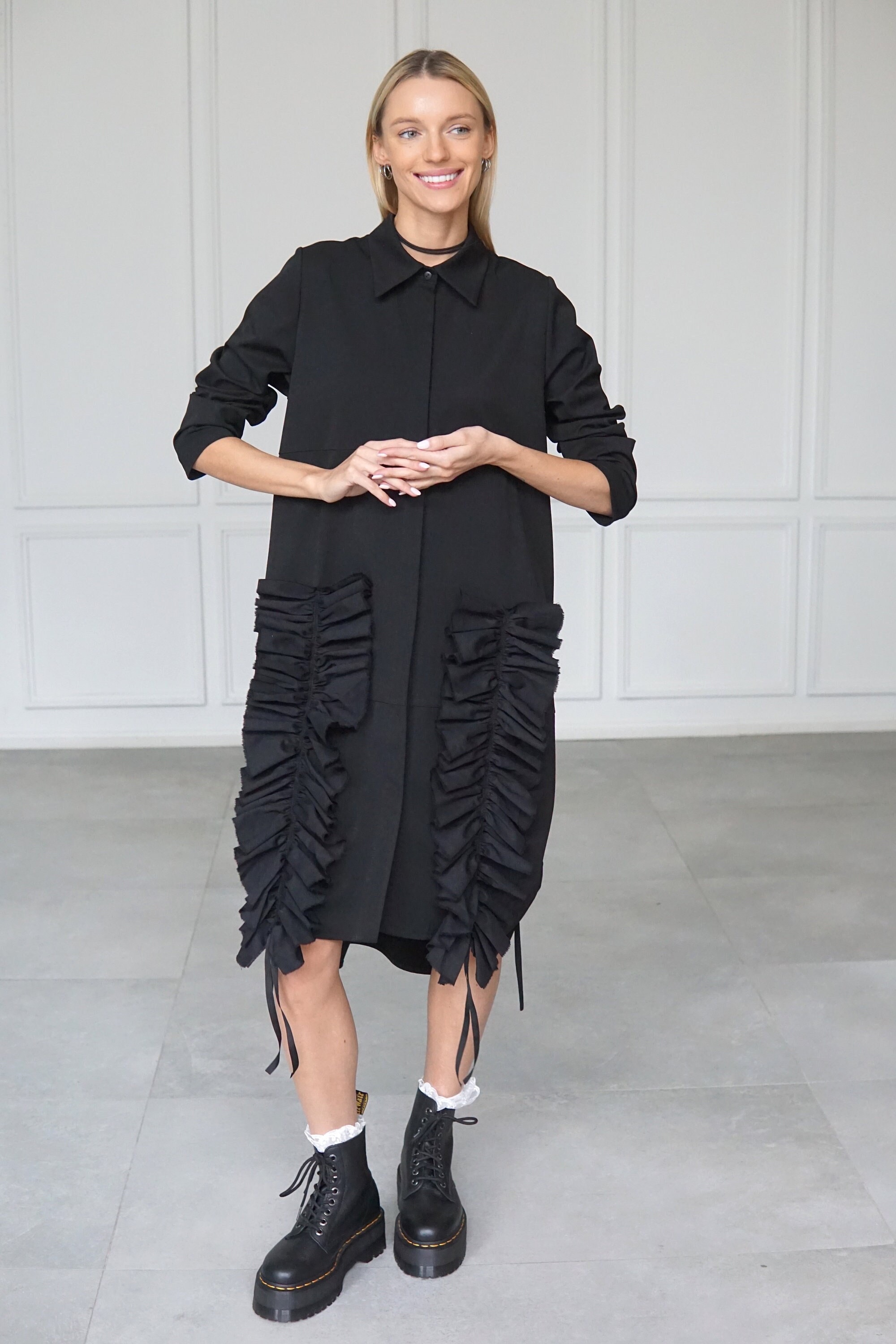 Shirt dress  | Black midi dress | Black shirtdress | Black maxi dress | Black formal dress | Work dress | Unique formal dress